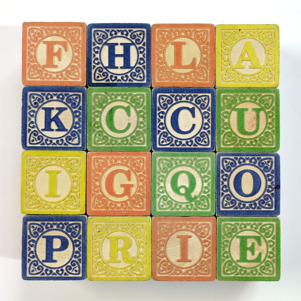 Uncle Goose 1.75" Wooden ABC Blocks 16 Pc Animal‎ Number Learning Toy USA Made
